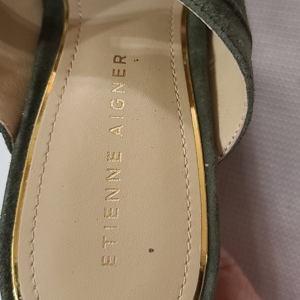 Etienne Aigner Womens Wedge Sandal Hunter Green Leather Knotted Straps Sz 8 NWOT - Picture 2 of 12